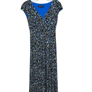 Jones New York Dress-‎ size 4, tea length, floral lined, cap sleeve stretchy